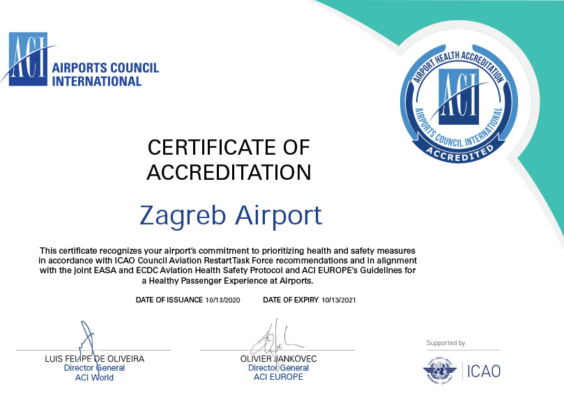 ACI accredits Zagreb Airport with ACI Airport Health Accreditation